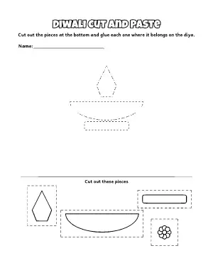 Diwali Cut and Paste Diya coloring page – printable line art