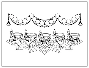 Diwali Diya Lamps coloring page – printable line art