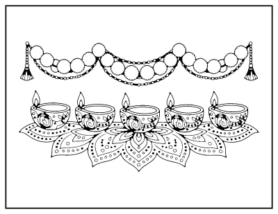 Diwali Diya Lamps coloring page – printable line art