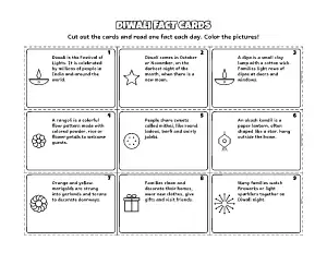 Diwali Fact Cards coloring page – printable line art