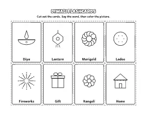 Diwali Flashcards coloring page – printable line art