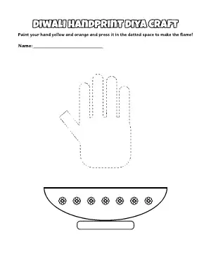Diwali Handprint Diya Craft coloring page – printable line art