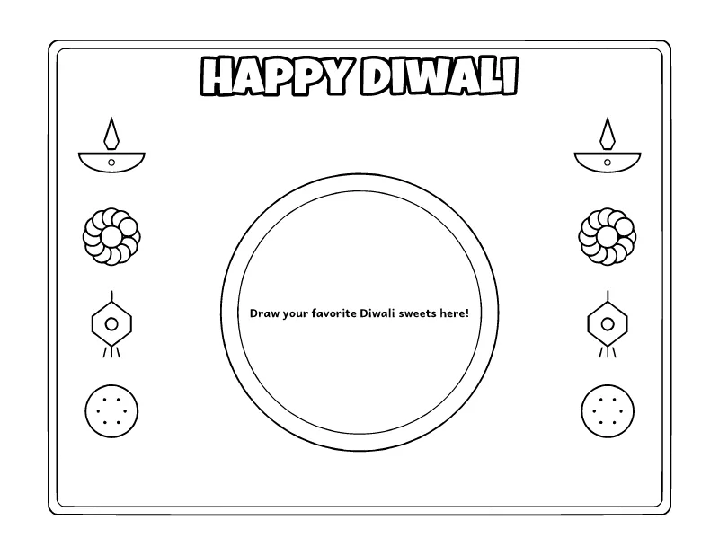 Diwali Placemat coloring page – printable black and white line art