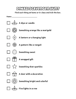 Diwali Scavenger Hunt coloring page – printable line art