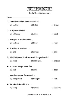 Diwali Trivia Quiz coloring page – printable line art
