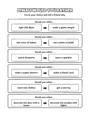 Diwali Would You Rather coloring page – printable line art