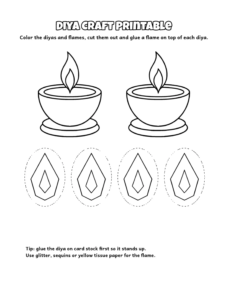 Diya Craft Printable coloring page – printable black and white line art