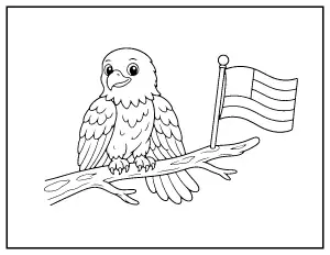 Eagle on a Branch with Flag for Kids coloring page – printable line art