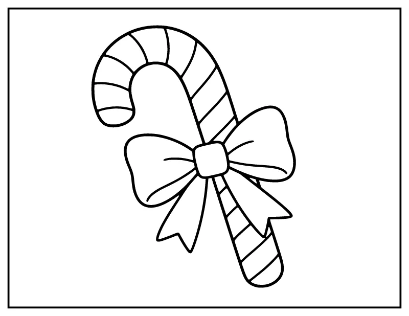 Easy Candy Cane with a Bow coloring page – printable black and white line art