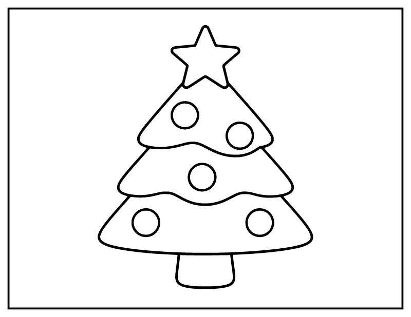 Easy Christmas Tree for Toddlers coloring page – printable black and white line art
