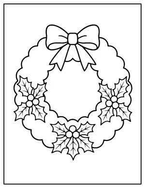Easy Christmas Wreath coloring page – printable line art