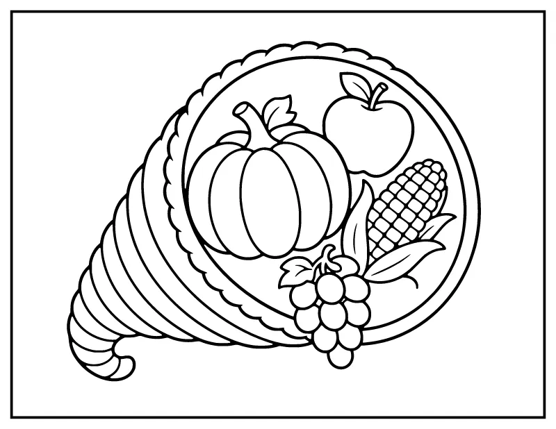 Easy Cornucopia for Kids coloring page – printable black and white line art