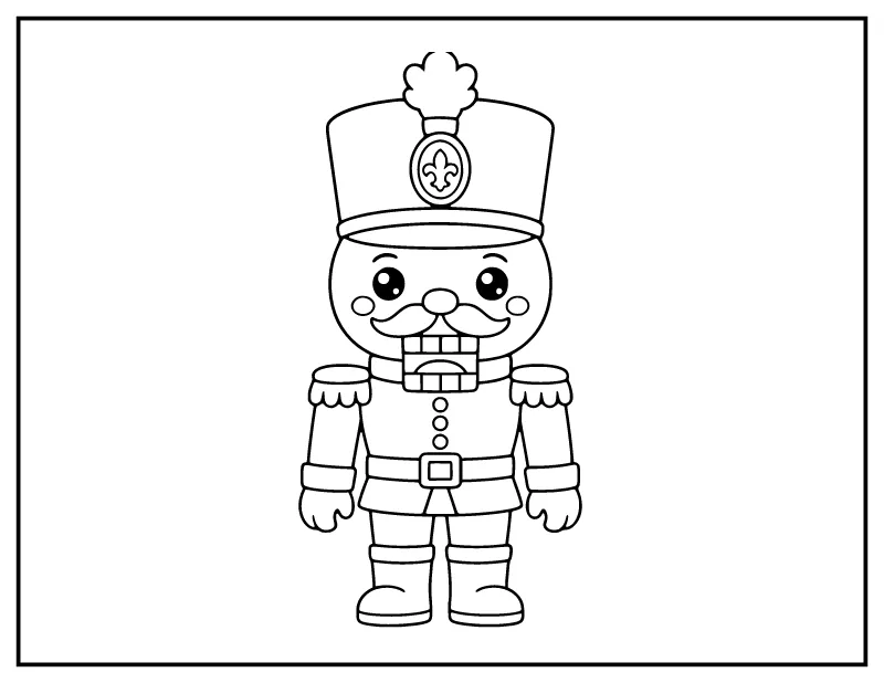 Easy Cute Nutcracker coloring page – printable black and white line art
