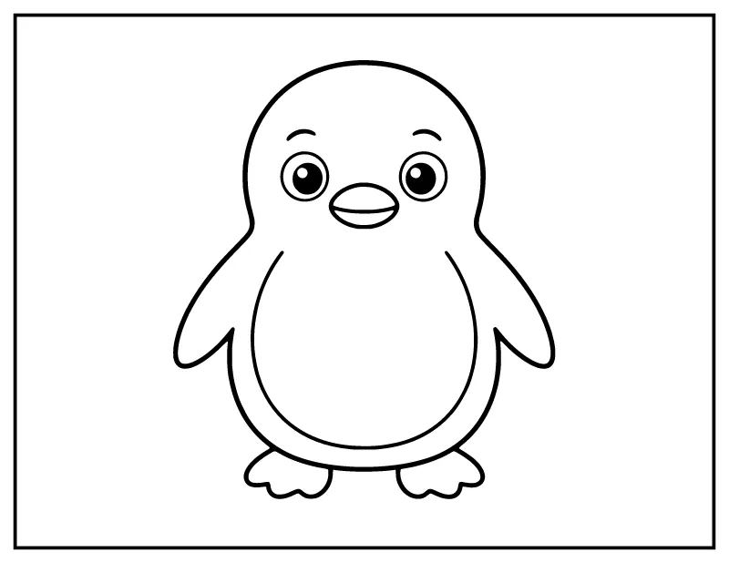 Easy Cute Penguin coloring page – printable black and white line art
