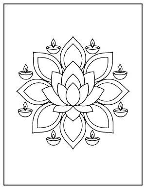 Easy Diwali Mandala for Kids coloring page – printable line art