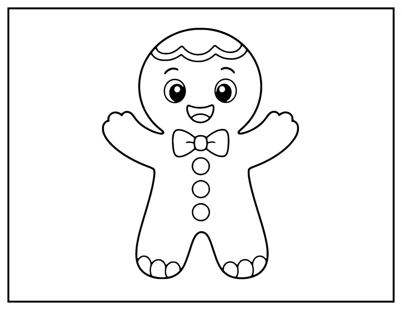 Easy Gingerbread Man coloring page – printable black and white line art