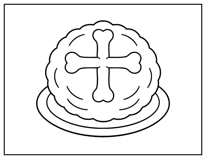 Easy Pan de Muerto coloring page – printable black and white line art