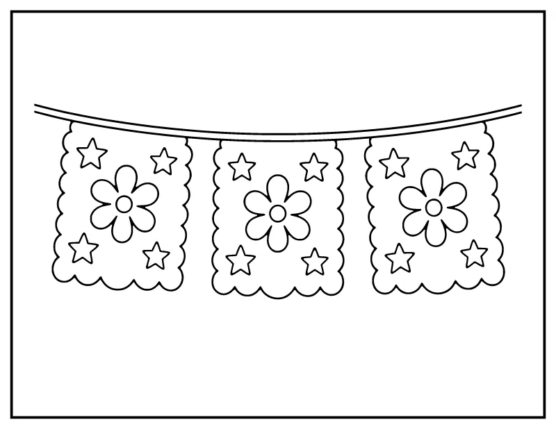 Easy Papel Picado Banner coloring page – printable black and white line art
