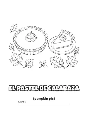 El Pastel de Calabaza (Pumpkin Pie) Spanish Coloring Page coloring page – printable line art