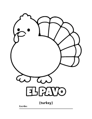 El Pavo (Turkey) Spanish Coloring Page coloring page – printable line art