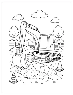Excavator Digging coloring page – printable line art
