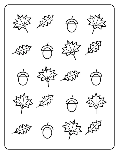 Fall Leaves and Acorns Pattern coloring page – printable line art