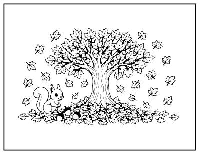 Fall Leaves Falling from a Tree coloring page – printable line art