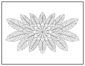 Feather Mandala coloring page – printable line art