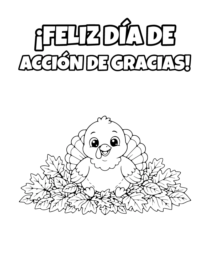 ¡Feliz Día de Acción de Gracias! Coloring Page coloring page – printable black and white line art