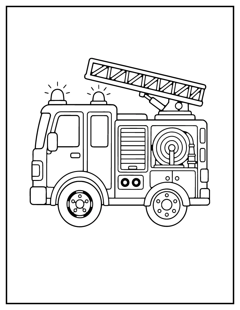 Fire Truck coloring page – printable black and white line art