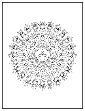 Fireworks Diwali Mandala coloring page – printable line art