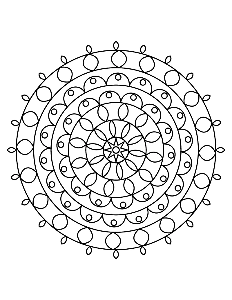 Flower Mandala coloring page – printable black and white line art