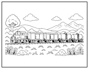 Freight Train coloring page – printable line art
