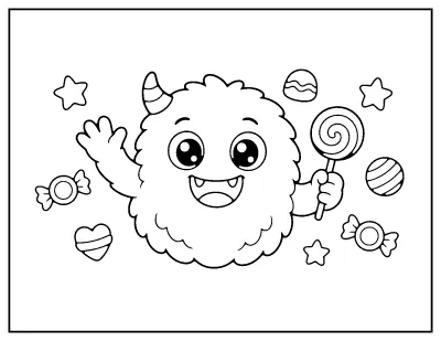 Friendly Little Monster coloring page – printable line art