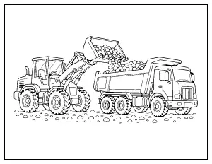 Front Loader Scooping Gravel coloring page – printable line art