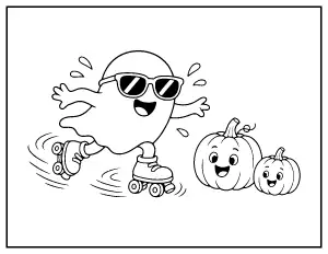 Funny Ghost on Roller Skates coloring page – printable line art