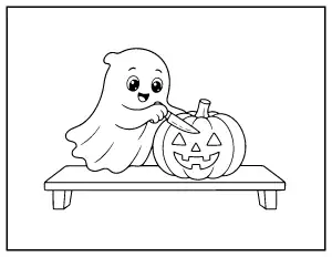 Ghost Carving a Pumpkin coloring page – printable line art