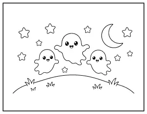 Ghost Family on a Hill coloring page – printable line art