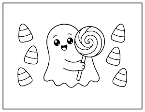 Ghost with a Giant Lollipop coloring page – printable line art