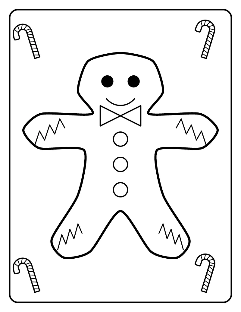Gingerbread Man coloring page – printable black and white line art