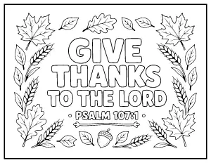 Give Thanks to the Lord – Psalm 107:1 coloring page – printable line art
