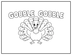 Gobble Gobble Turkey Bubble Letters coloring page – printable line art