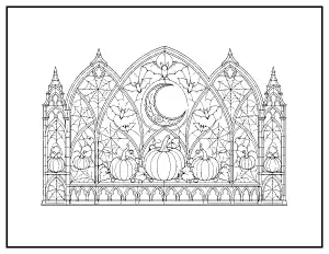 Gothic Stained Glass Window for Adults coloring page – printable line art