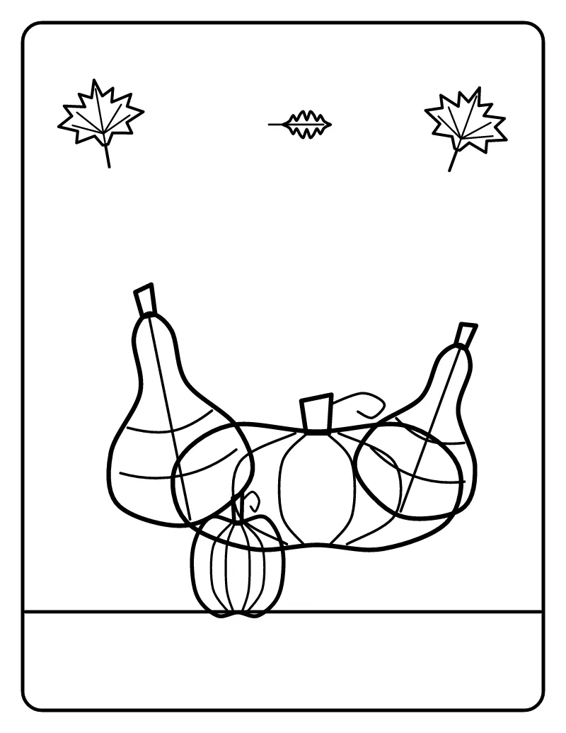 Gourds and Squash Still Life coloring page – printable black and white line art