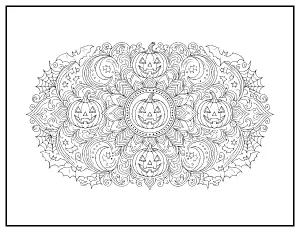 Halloween Mandala for Adults coloring page – printable line art