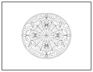 Spiderweb and Moth Mandala coloring page – printable line art