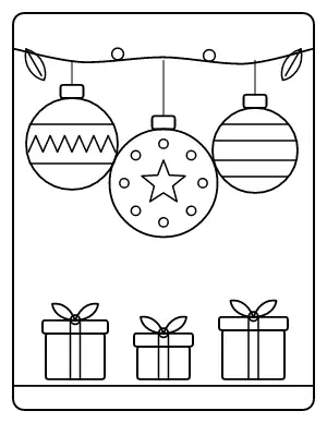 Hanging Christmas Ornaments coloring page – printable line art