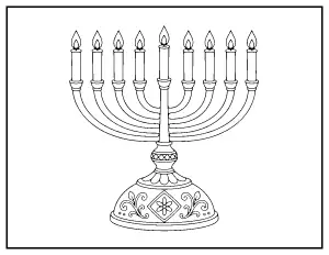 Hanukkah Menorah with Nine Candles coloring page – printable line art