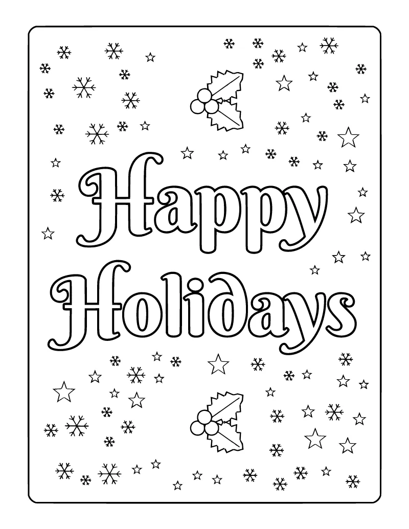 Happy Holidays Coloring Page coloring page – printable black and white line art