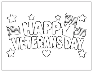 Happy Veterans Day Bubble Letters coloring page – printable line art